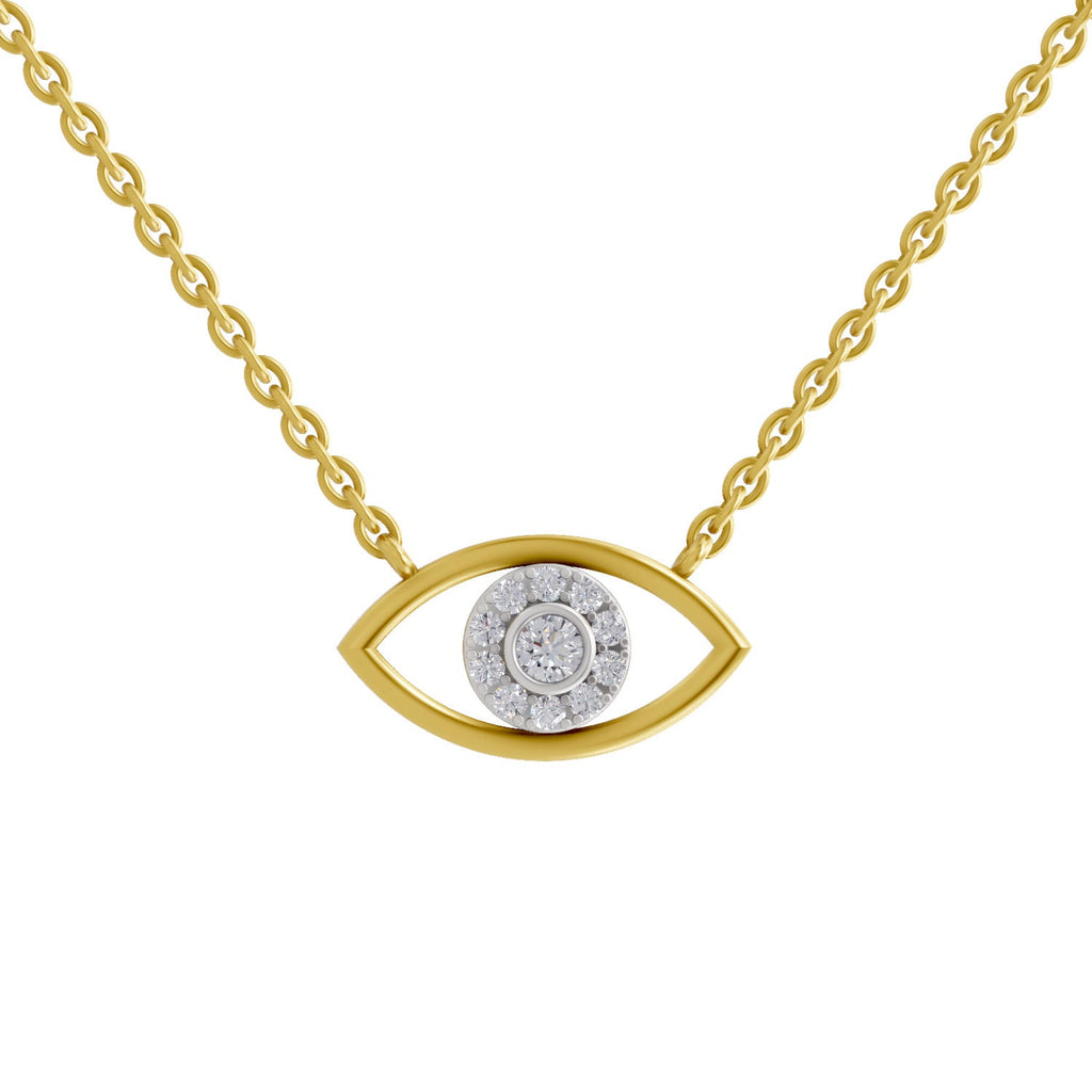 0.25 Ct Round Shape | 925 Sterling Silver Gold Plated Evil Eye Pendant Necklace