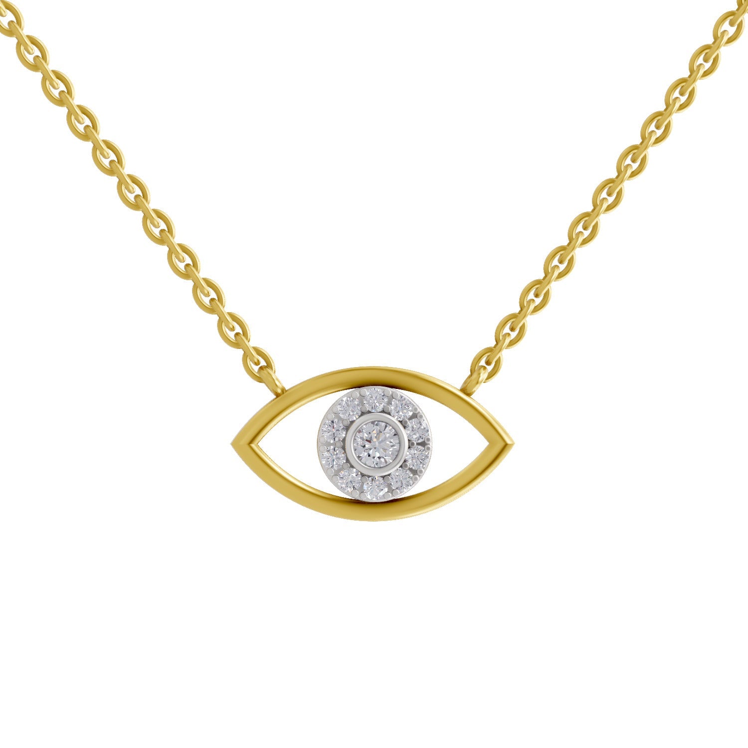 0.25 Ct Round Shape | 925 Sterling Silver Gold Plated Evil Eye Pendant Necklace