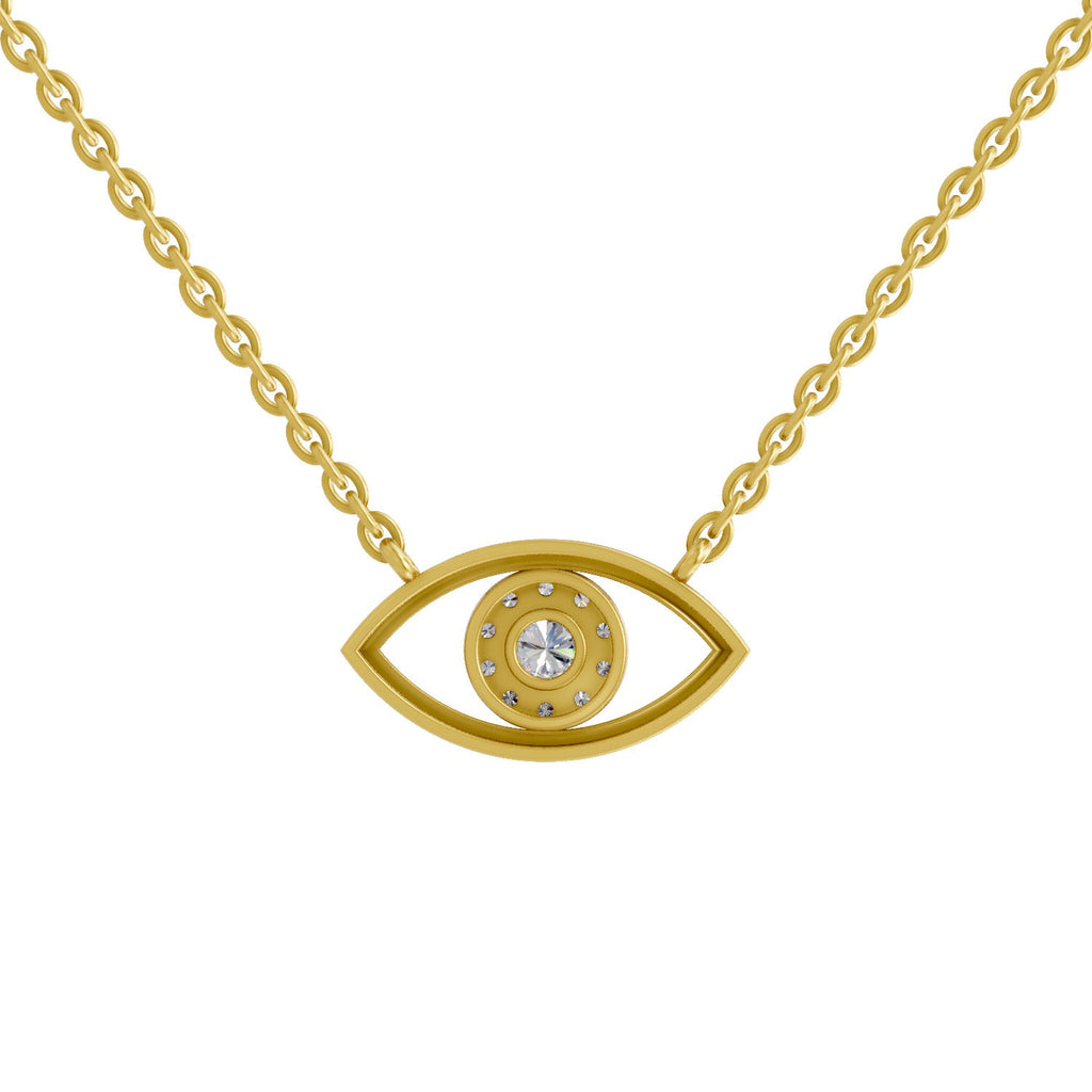 0.25 Ct Round Shape | 925 Sterling Silver Gold Plated Evil Eye Pendant Necklace