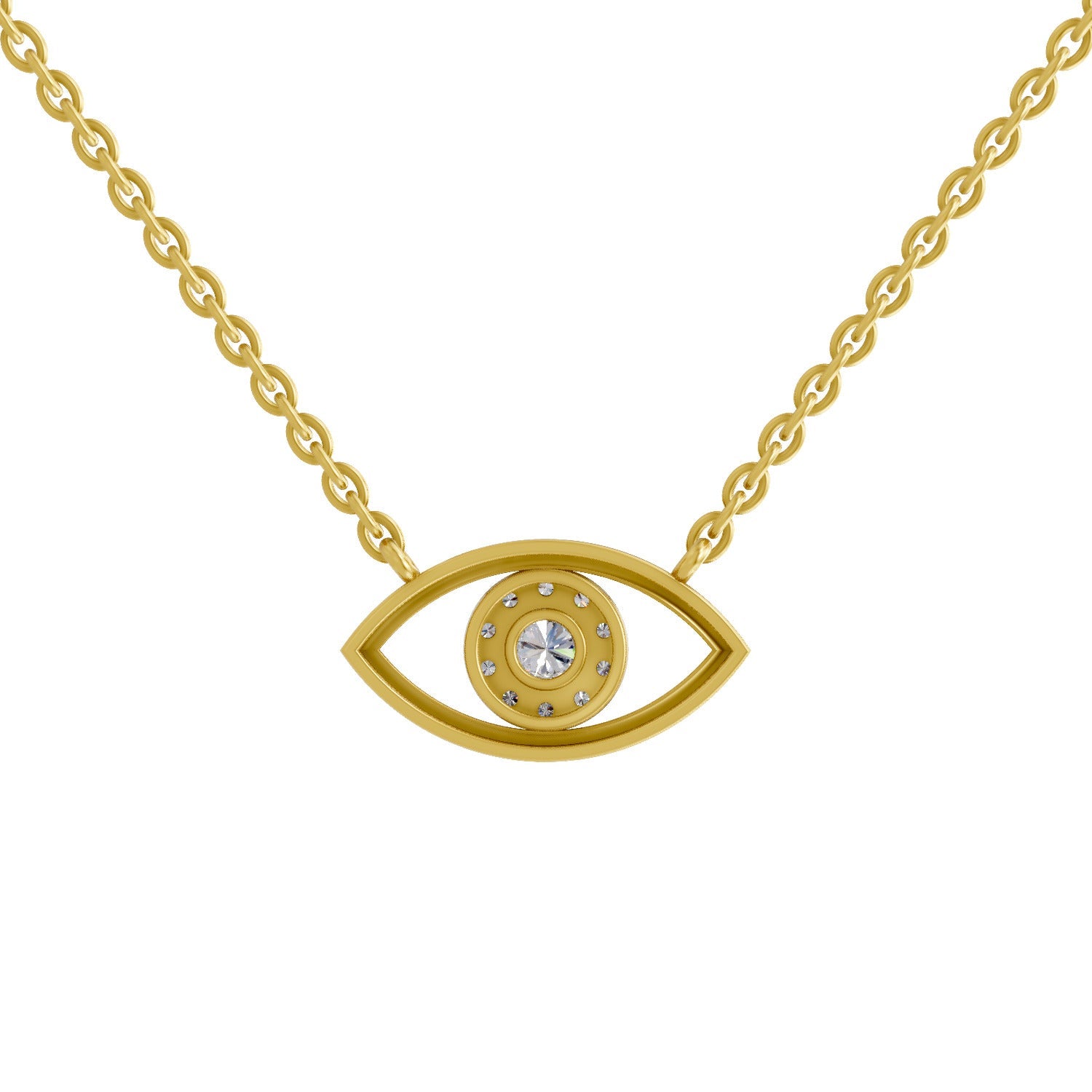 0.25 Ct Round Shape | 925 Sterling Silver Gold Plated Evil Eye Pendant Necklace