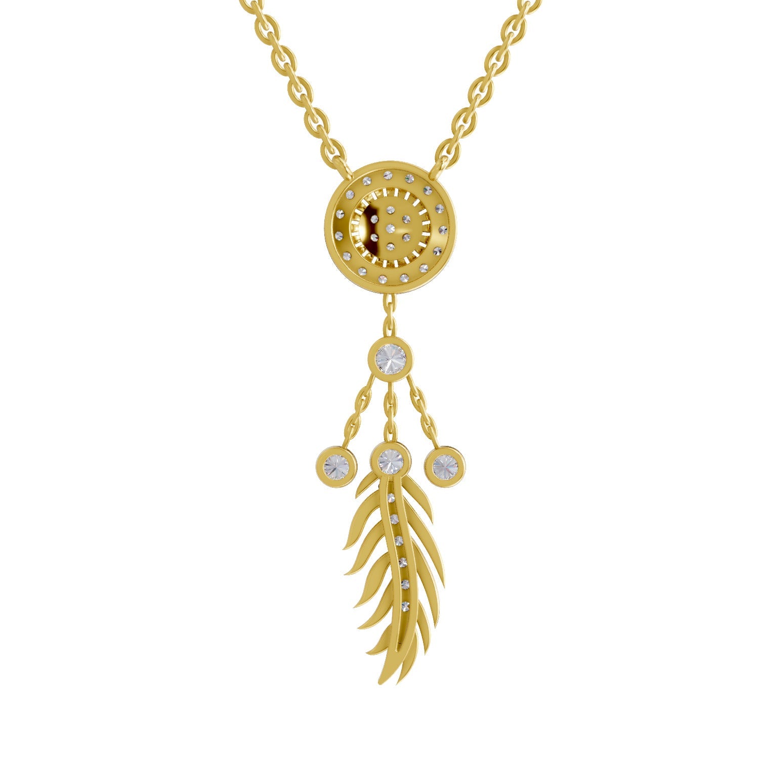 0.59 Ct Round Shape | 925 Sterling Silver Gold Plated Dream Catcher Pendant Necklace