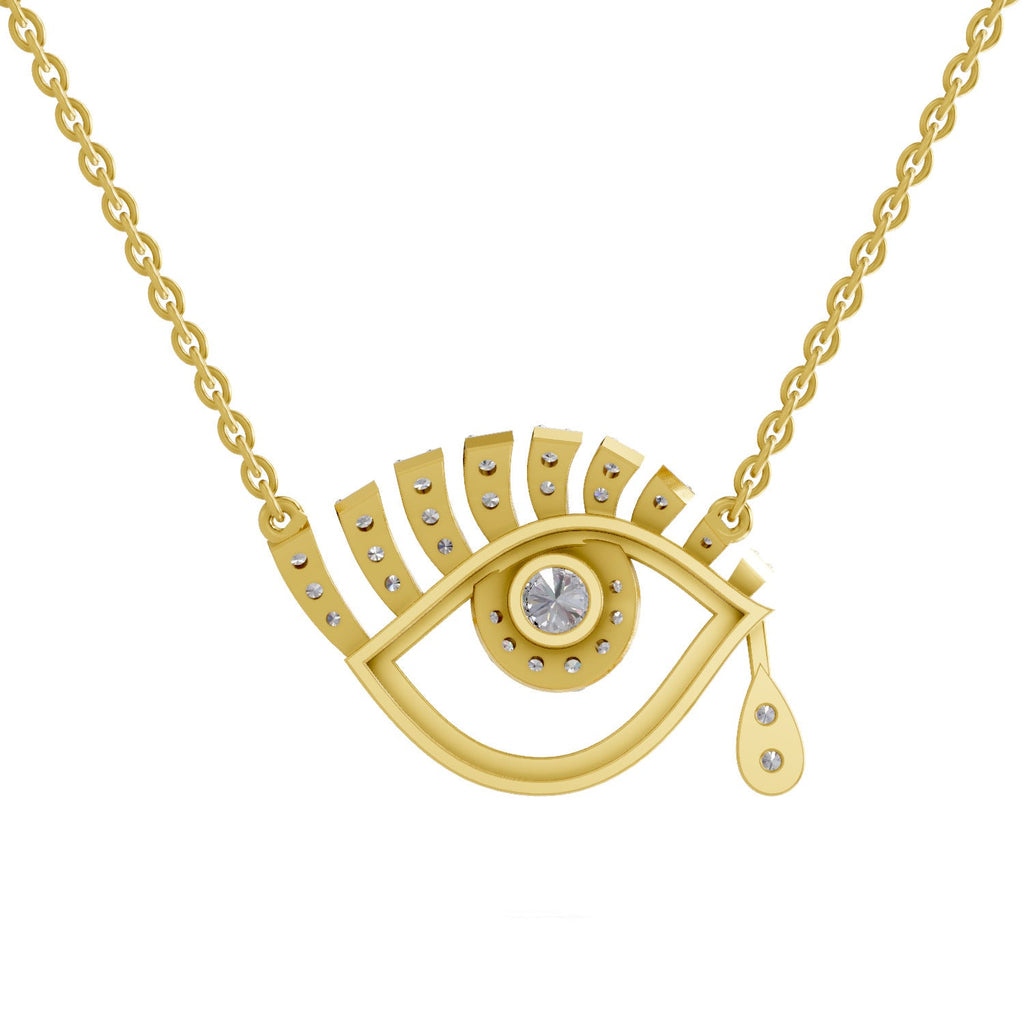 0.95 Ct Round Shape | 925 Sterling Silver Gold Plated Evil Eye Pendant Necklace