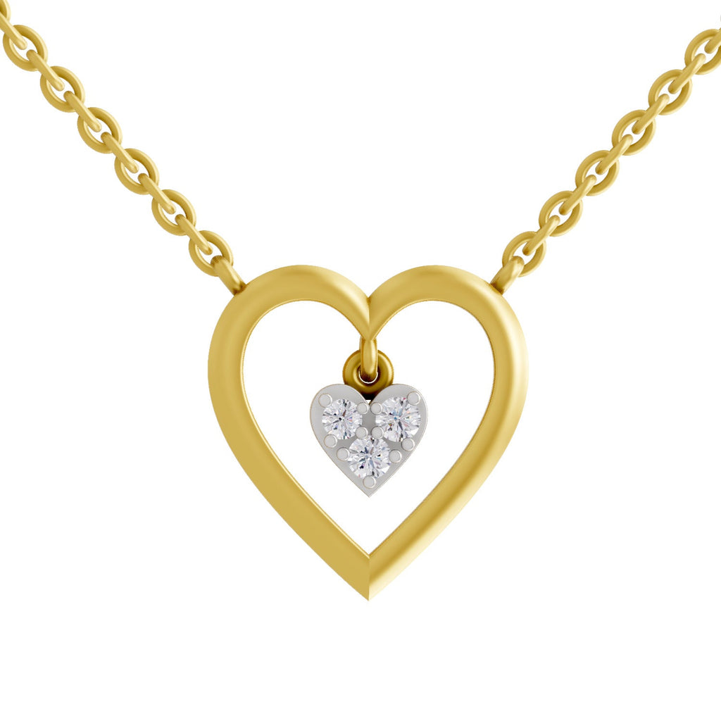0.09 Ct Round Shape | 925 Sterling Silver Gold Plated Heart Shape Pendant Necklace