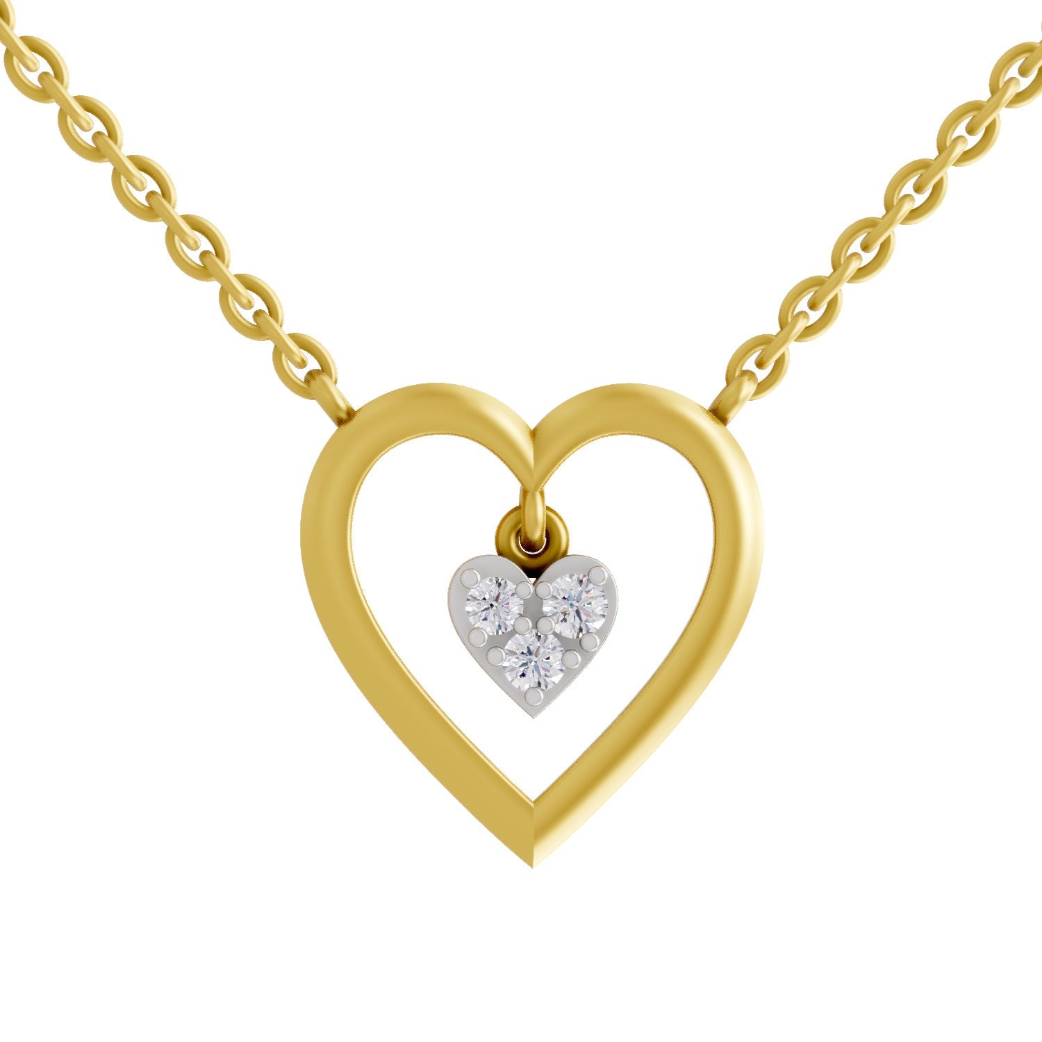 0.09 Ct Round Shape | 925 Sterling Silver Gold Plated Heart Shape Pendant Necklace