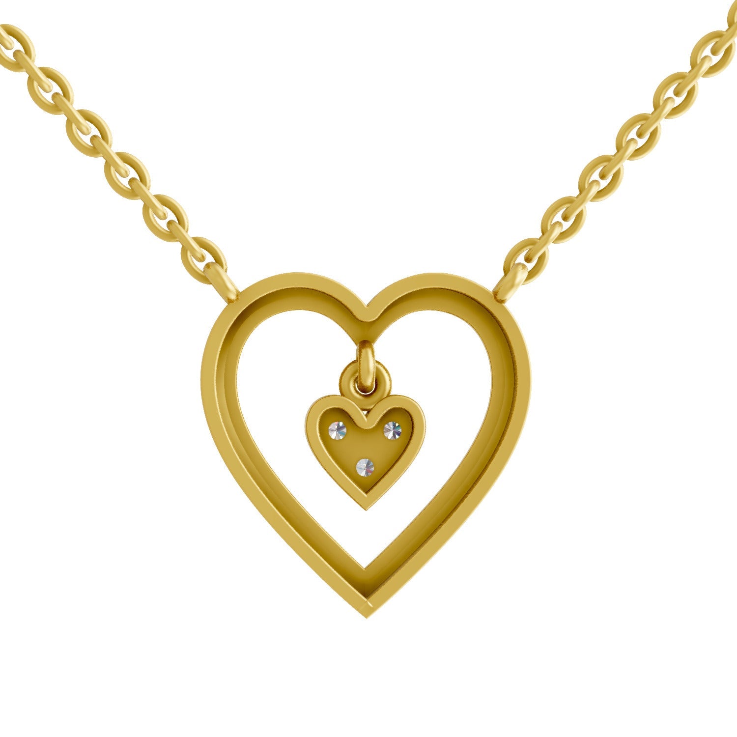 0.09 Ct Round Shape | 925 Sterling Silver Gold Plated Heart Shape Pendant Necklace