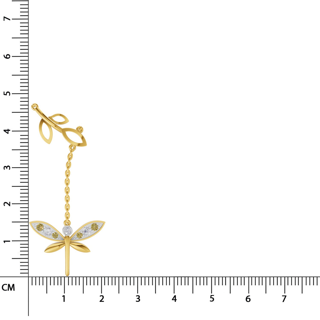 0.14 Ct Round Shape | 925 Sterling Silver Gold Plated Butterfly Pendant Necklace