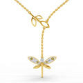 0.14 Ct Round Shape | 925 Sterling Silver Gold Plated Butterfly Pendant Necklace