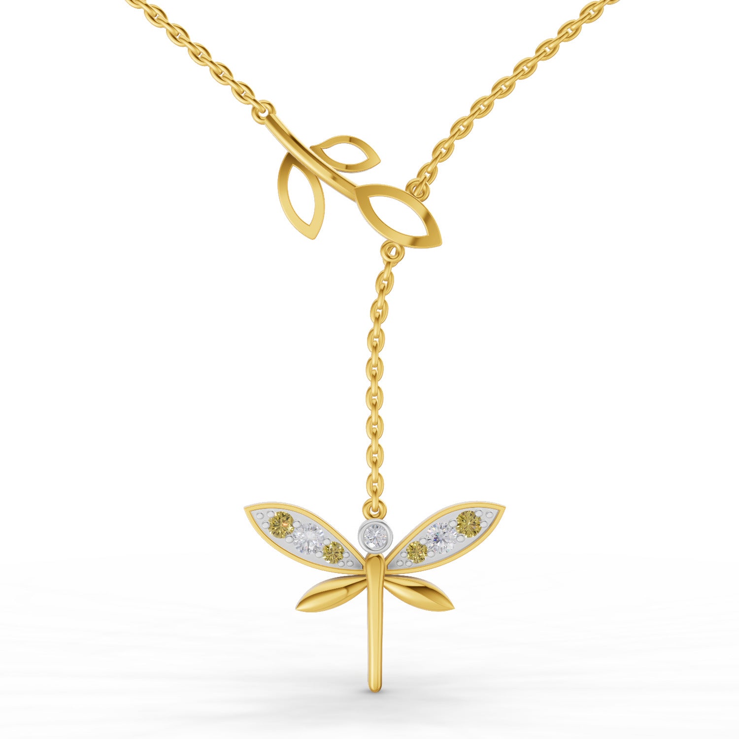 0.14 Ct Round Shape | 925 Sterling Silver Gold Plated Butterfly Pendant Necklace