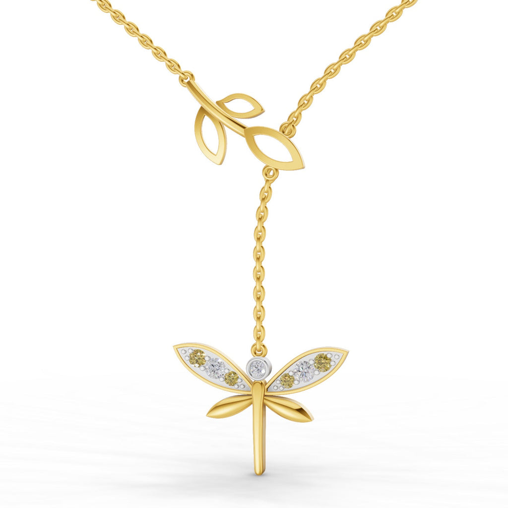 0.14 Ct Round Shape | 925 Sterling Silver Gold Plated Butterfly Pendant Necklace