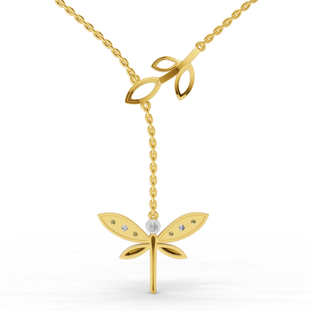 0.14 Ct Round Shape | 925 Sterling Silver Gold Plated Butterfly Pendant Necklace