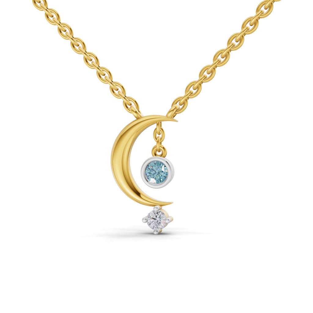 0.07 Ct Round Shape | 925 Sterling Silver Gold Plated Half Moon Pendant Necklace
