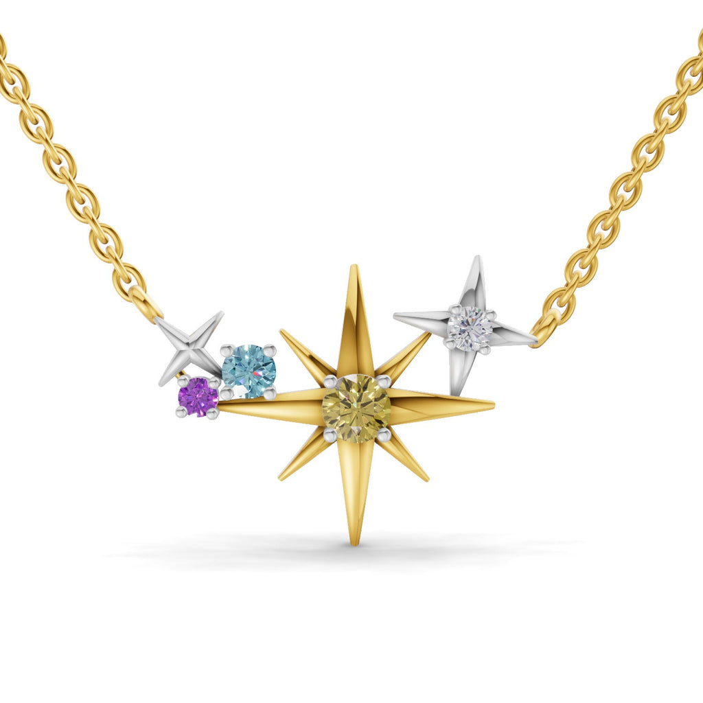 0.07 Ct Round Shape | 925 Sterling Silver Gold Plated Star Pendant Necklace