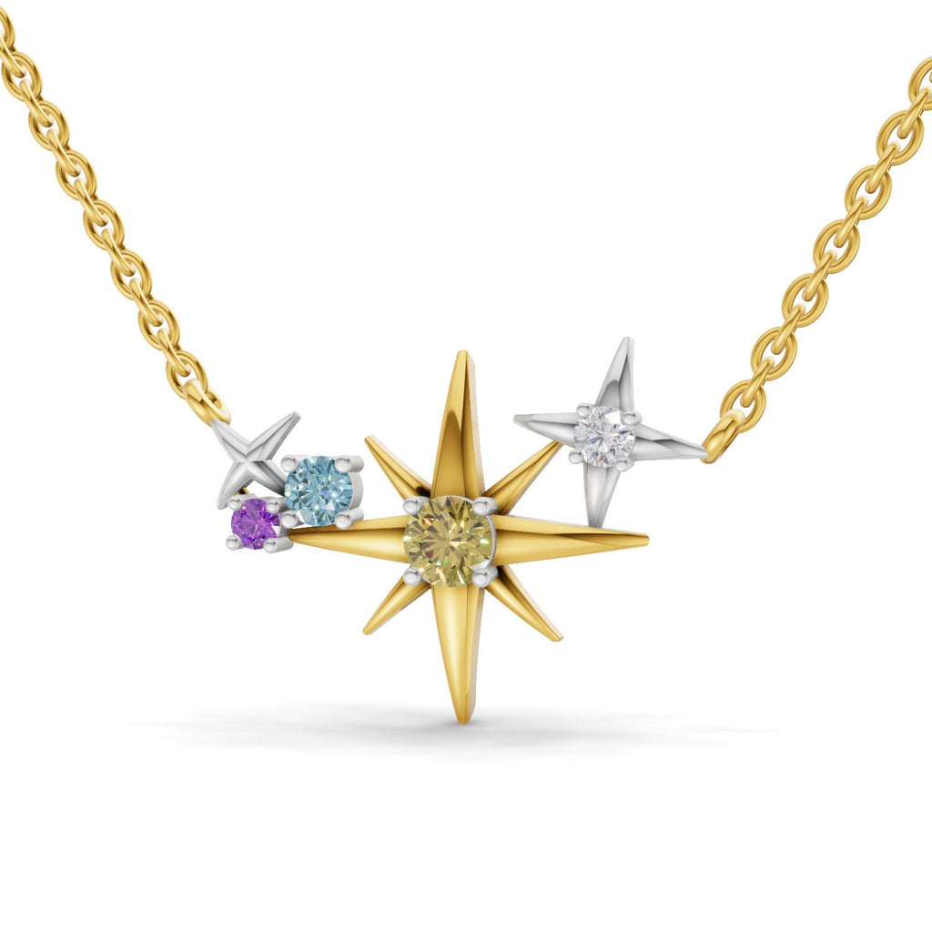 0.07 Ct Round Shape | 925 Sterling Silver Gold Plated Star Pendant Necklace