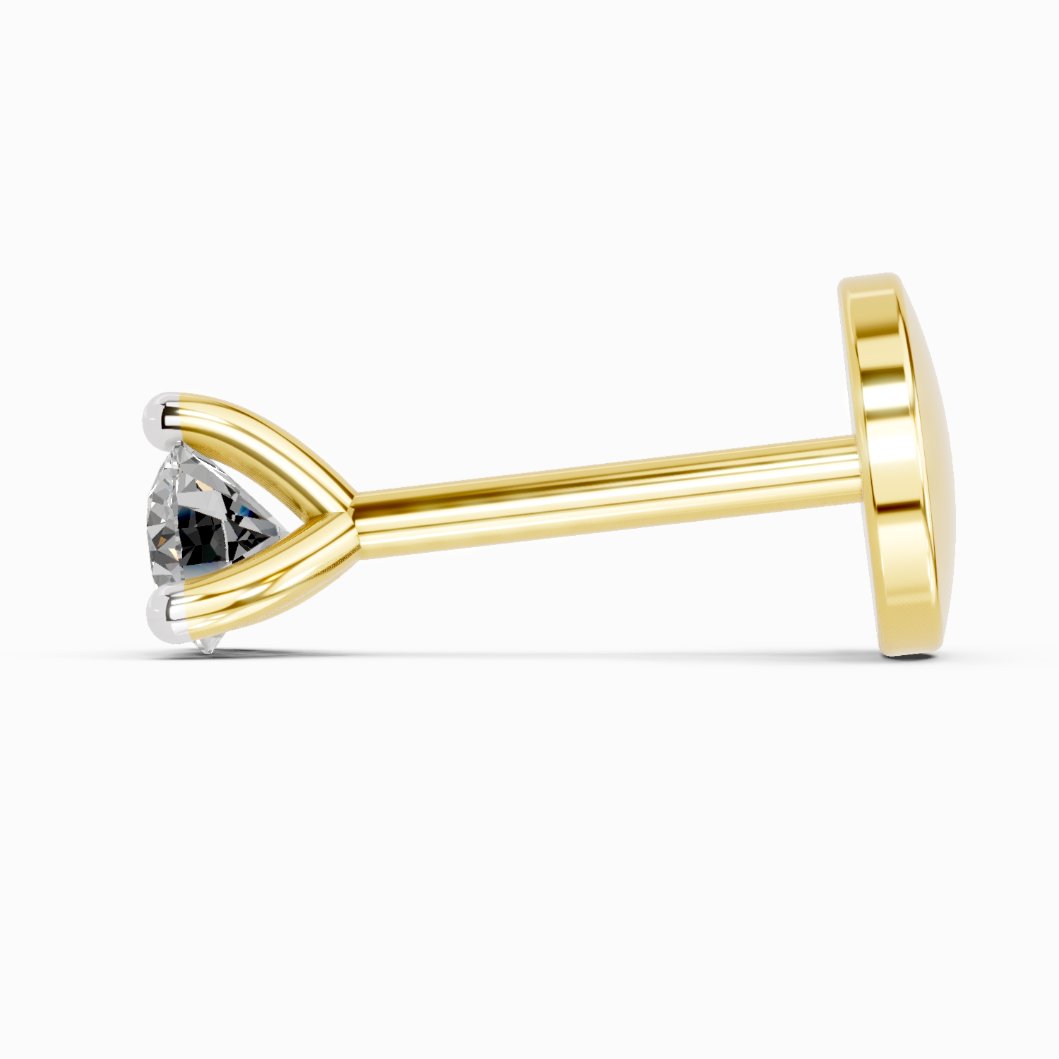 0.1 Carat  | 925 Sterling Silver Yellow Gold Plated 3 Prong Solitaire Nosepin (Screw Back)