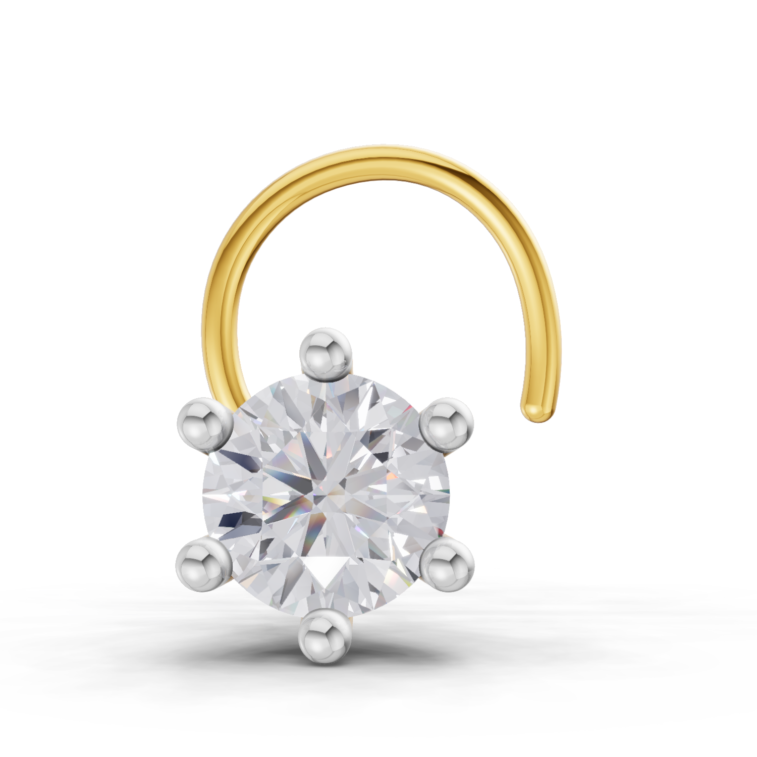 0.1 Carat  | 925 Sterling Silver Yellow Gold Plated Solitaire Nosepin