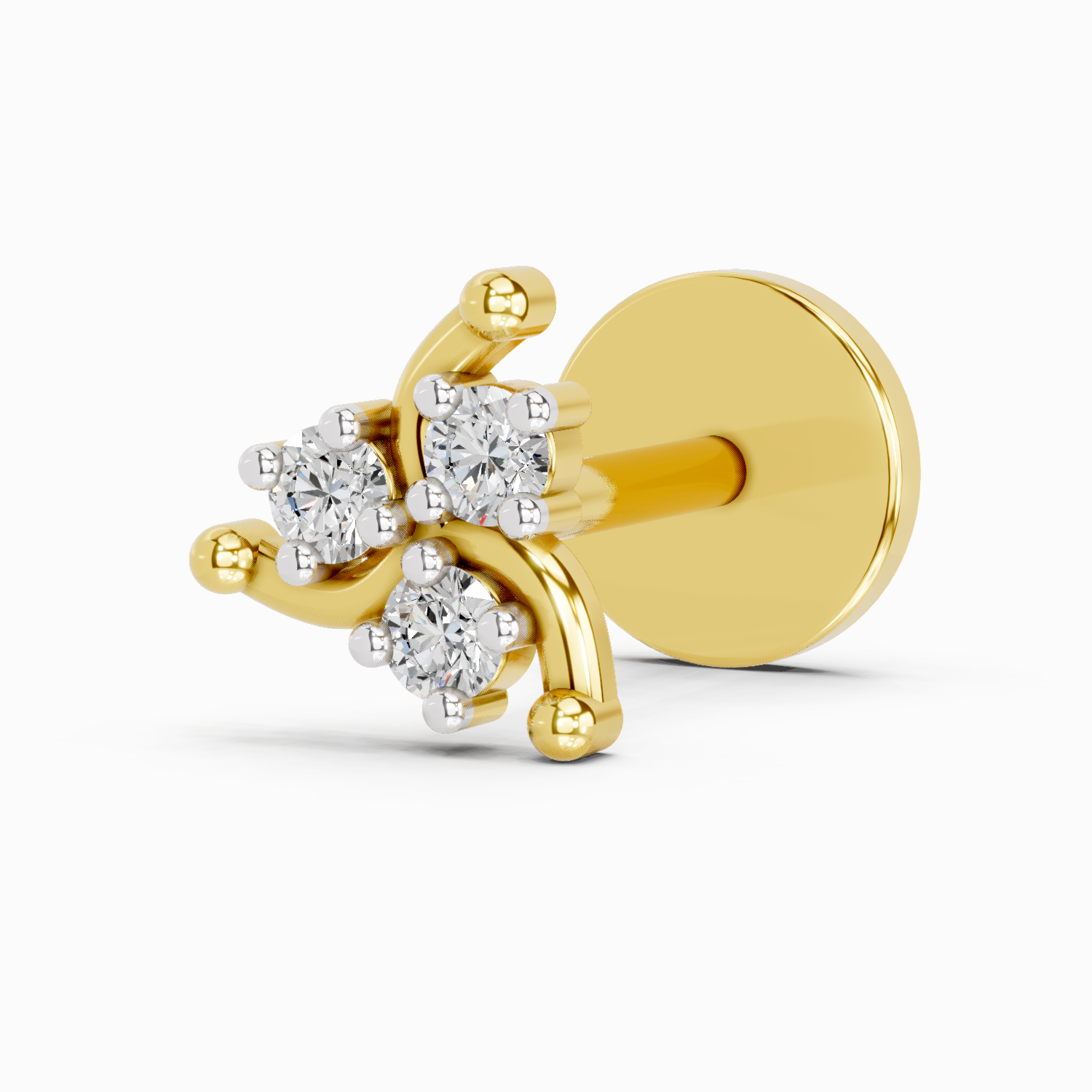 0.05 Carat  | 925 Sterling Silver Yellow Gold Plated Fashion Nosepin (Screw Back)