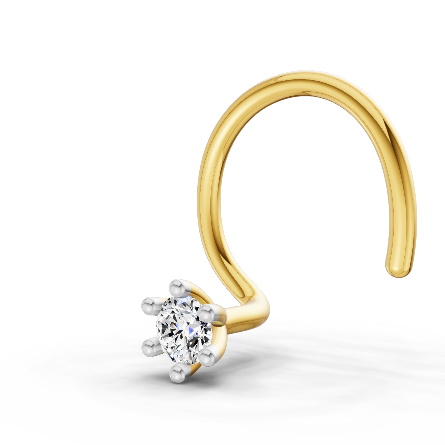 0.05 Carat  | 925 Sterling Silver Yellow Gold Plated 6 Prong Solitaire Nosepin