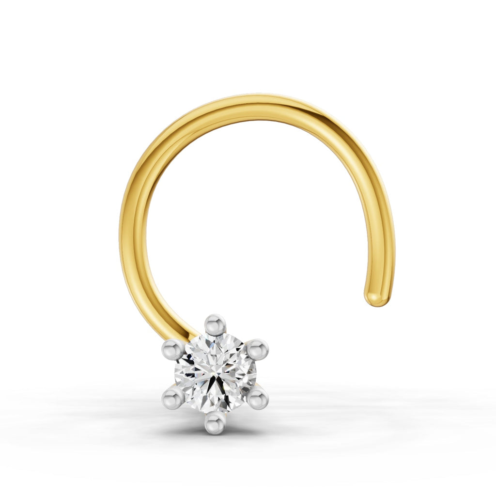0.05 Carat  | 925 Sterling Silver Yellow Gold Plated Solitaire Nosepin