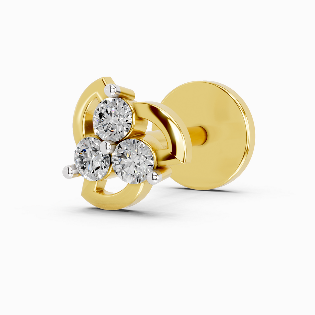 0.03 Carat  | 925 Sterling Silver Yellow Gold Plated Floral Nosepin (Screw Back)