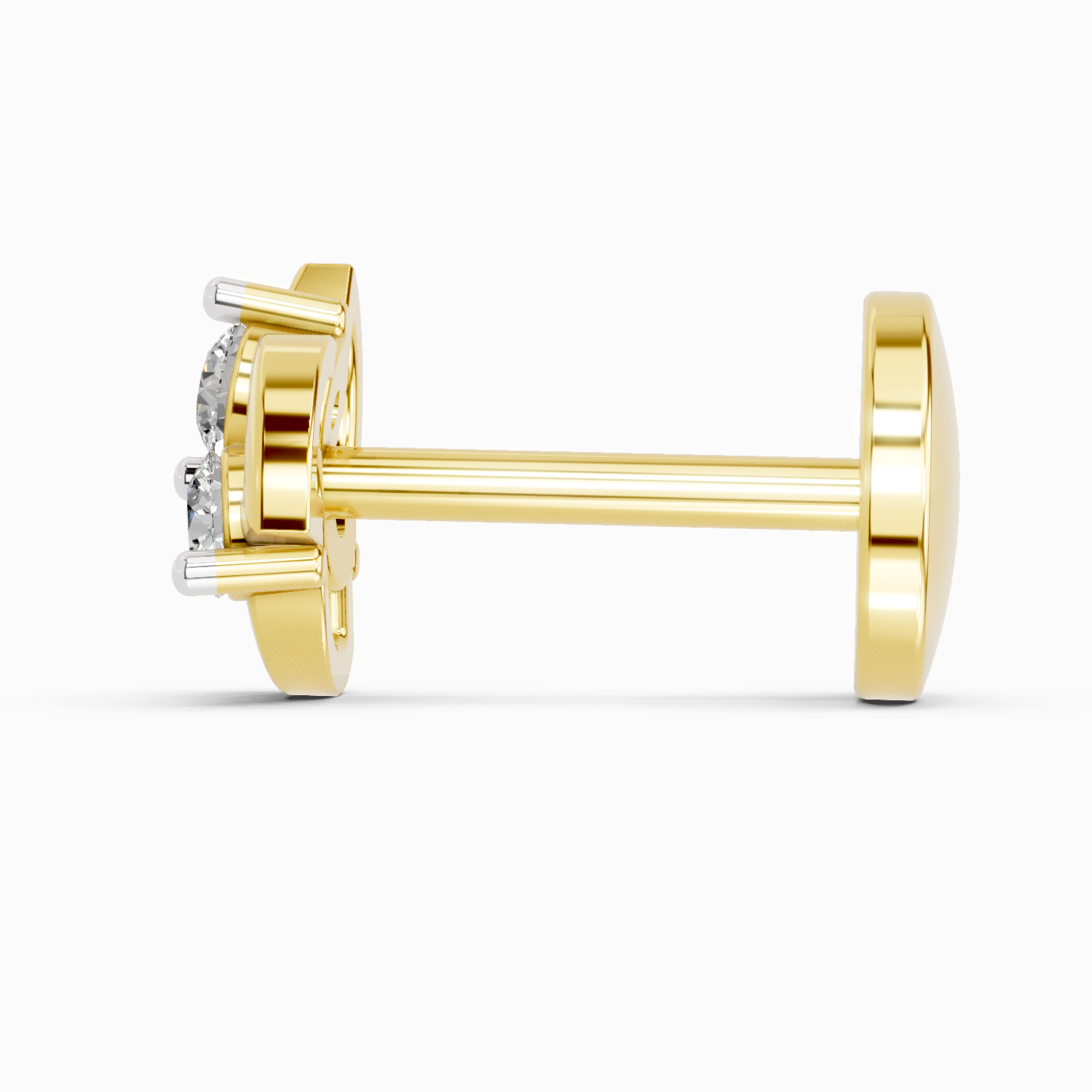 0.03 Carat  | 925 Sterling Silver Yellow Gold Plated Floral Nosepin (Screw Back)