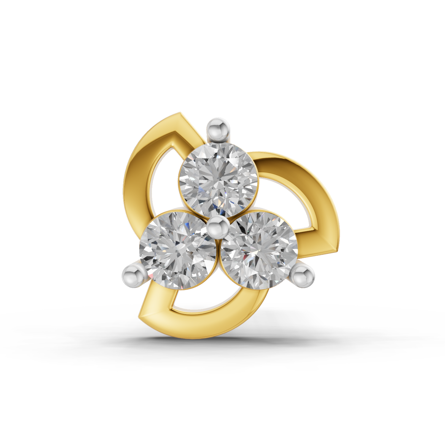 0.03 Carat  | 925 Sterling Silver Yellow Gold Plated Floral Nosepin (Screw Back)