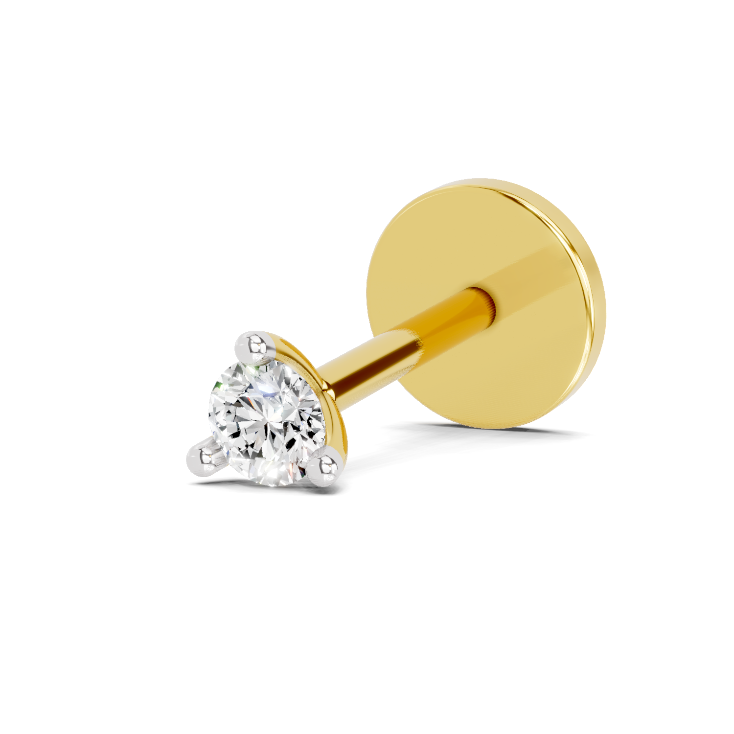 0.02 Carat  | 925 Sterling Silver Yellow Gold Plated Solitaire Nosepin (Screw Back)
