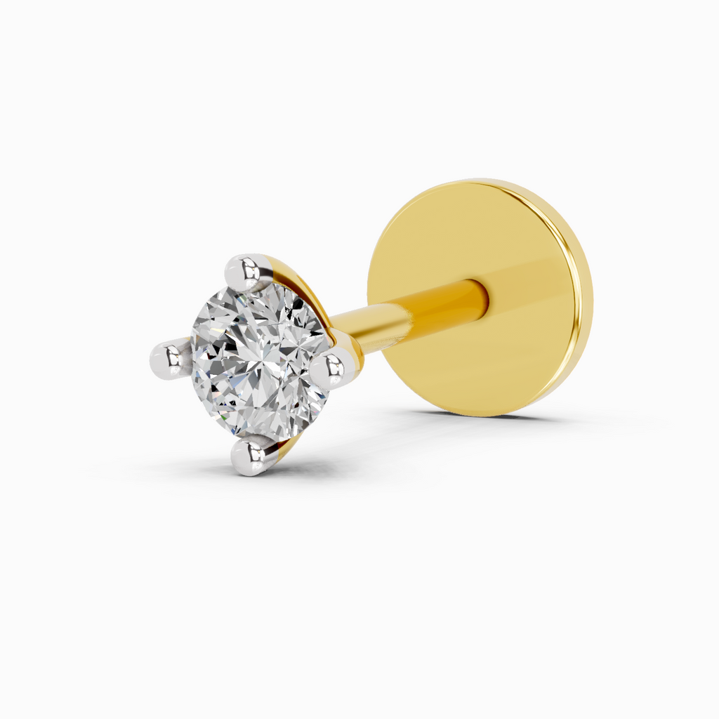 0.05 Carat  | 925 Sterling Silver Yellow Gold Plated Solitaire Nosepin (Screw Back)