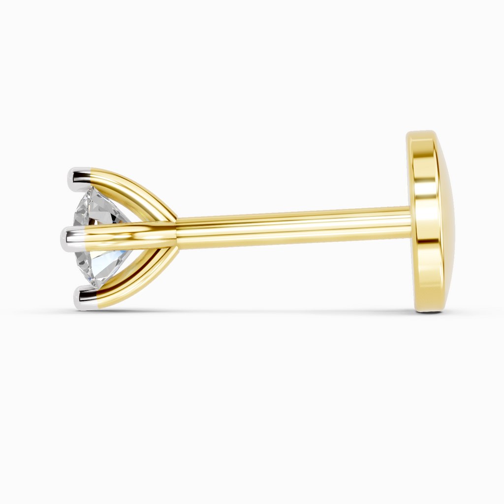 0.05 Carat  | 925 Sterling Silver Yellow Gold Plated Solitaire Nosepin (Screw Back)