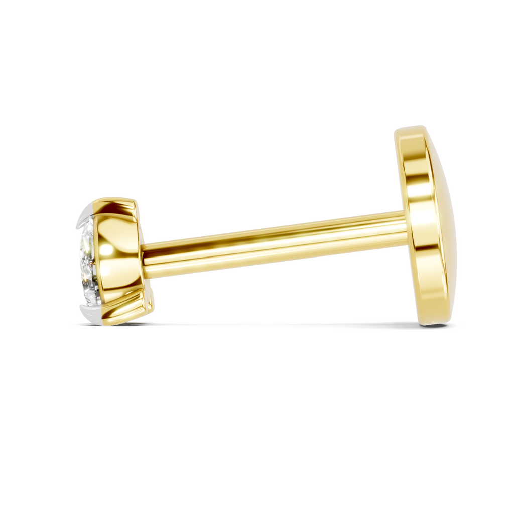 0.04 Carat  | 925 Sterling Silver Yellow Gold Plated Solitaire Nosepin (Screw Back)