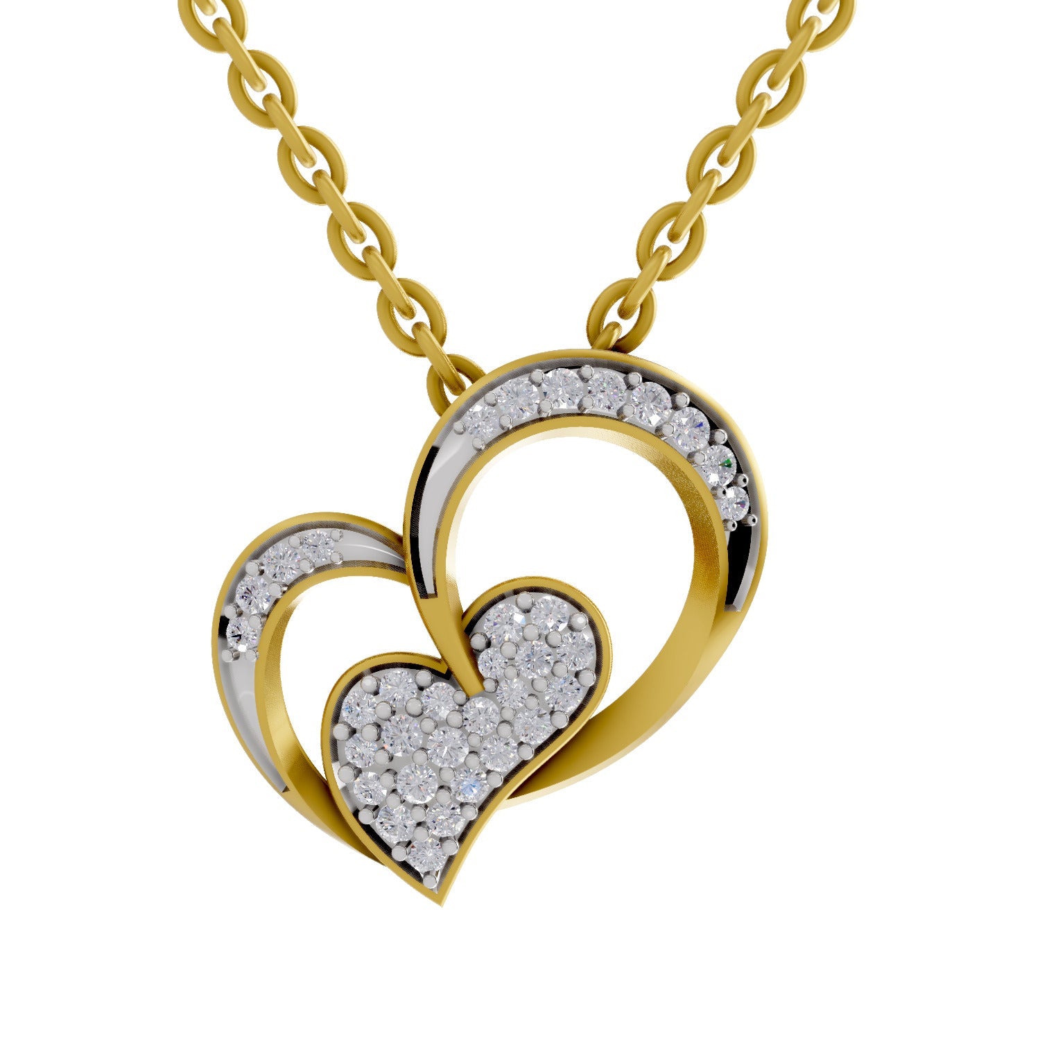 0.22 Round Shape | 925 Sterling Silver Gold Plated Twilight Hearts Pendant Necklace