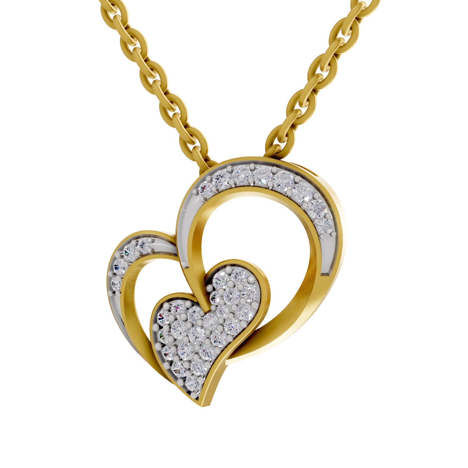 0.22 Round Shape | 925 Sterling Silver Gold Plated Twilight Hearts Pendant Necklace