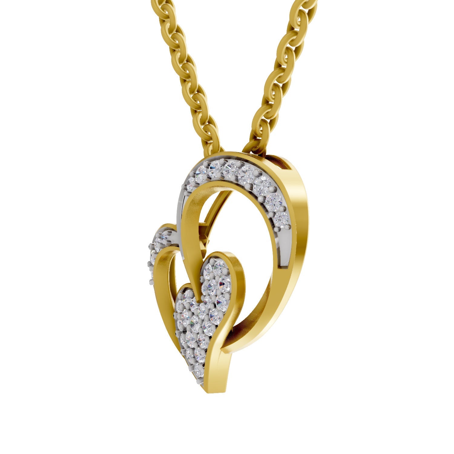 0.22 Round Shape | 925 Sterling Silver Gold Plated Twilight Hearts Pendant Necklace