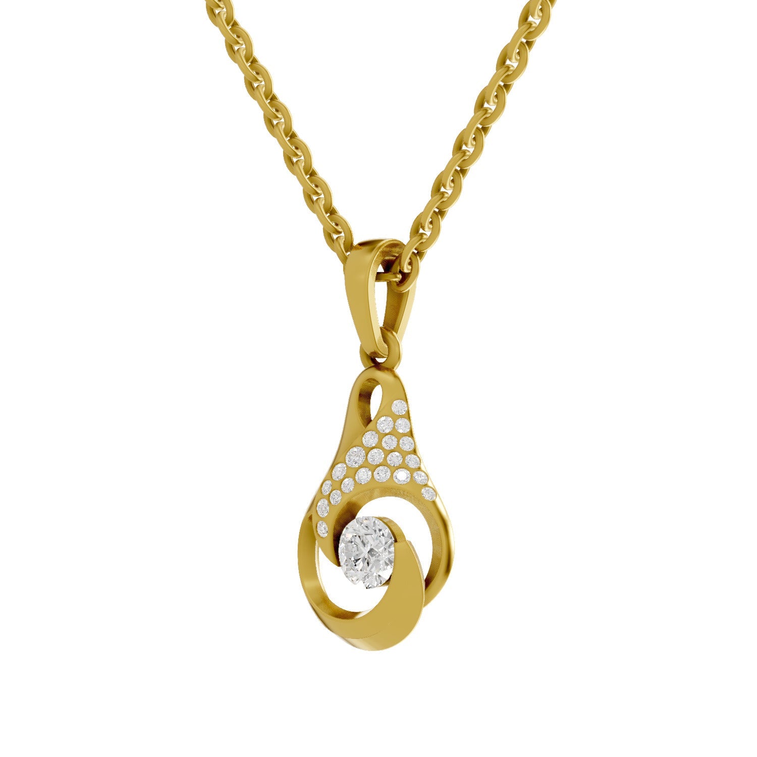 0.29 Round Shape | 925 Sterling Silver Gold Plated Swirl Pendant Necklace