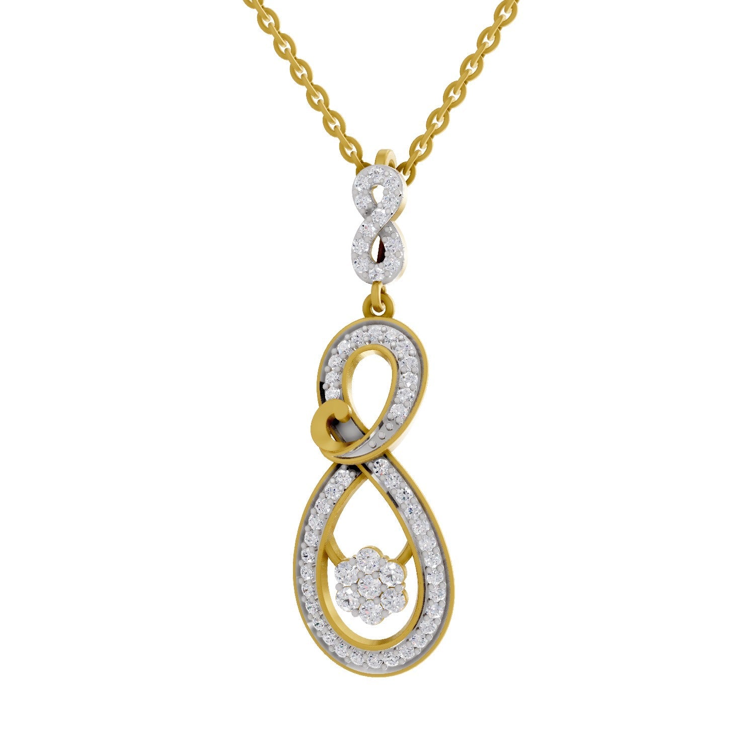 0.77 Round Shape | 925 Sterling Silver Gold Plated Infinity Bloom Pendant Necklace
