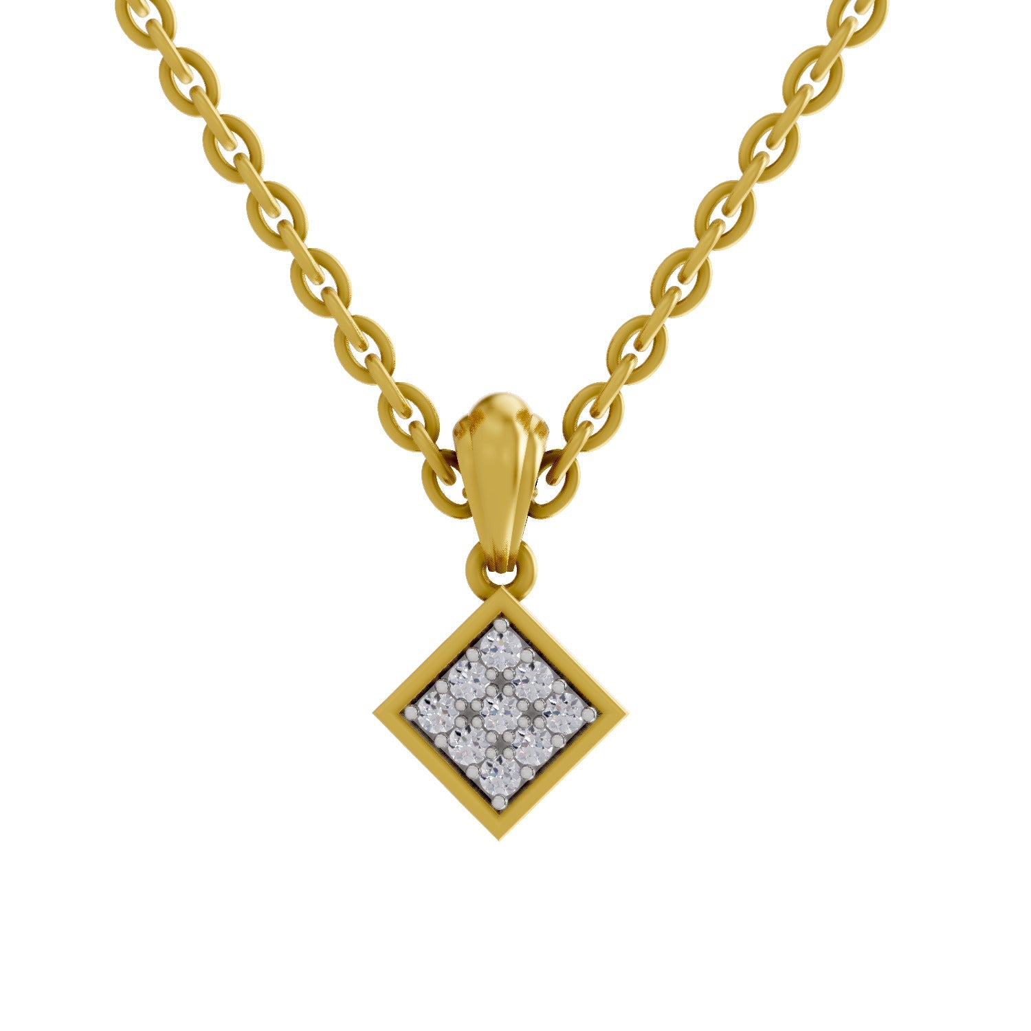 0.07 Round Shape | 925 Sterling Silver Gold Plated Square Pendant Necklace