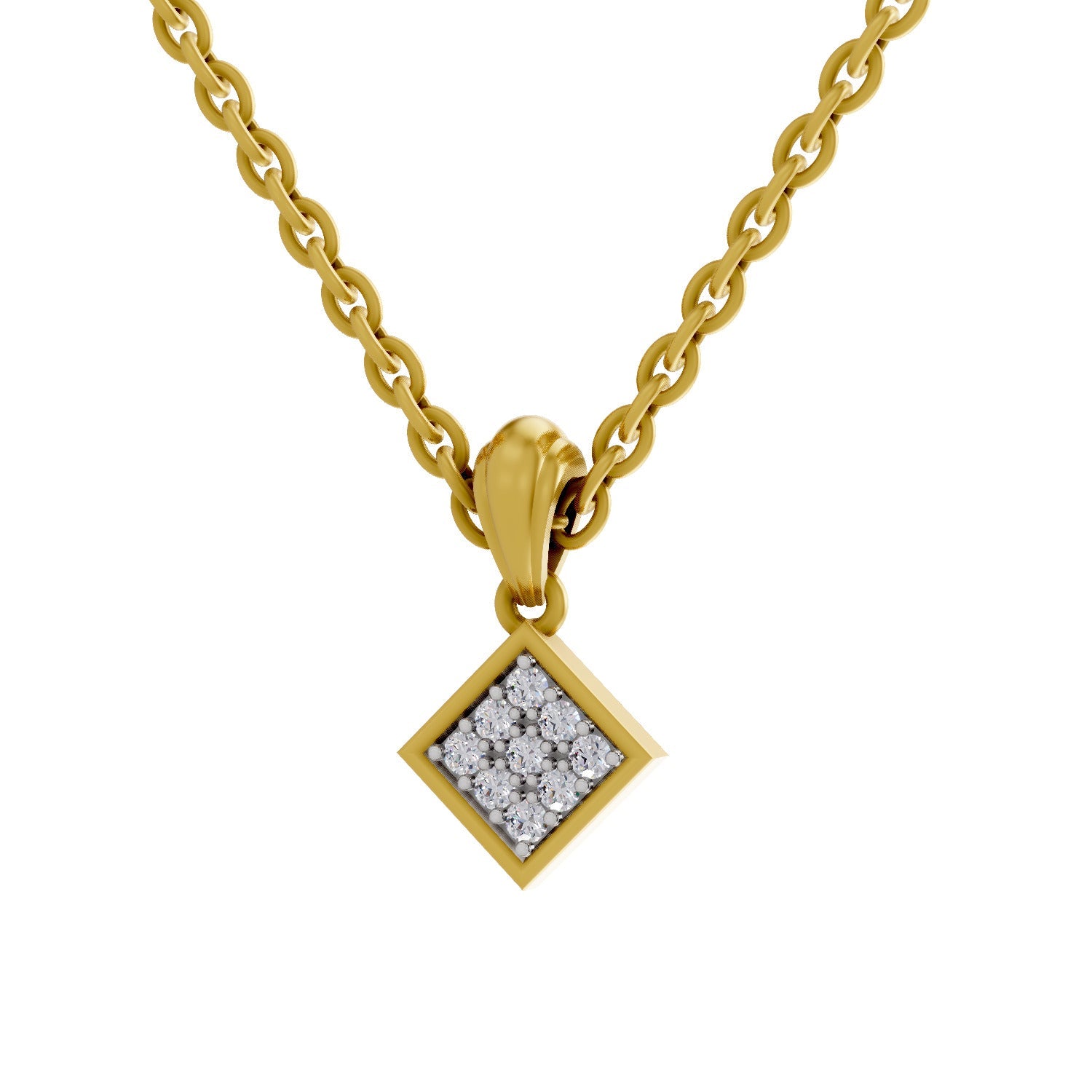0.07 Round Shape | 925 Sterling Silver Gold Plated Square Pendant Necklace