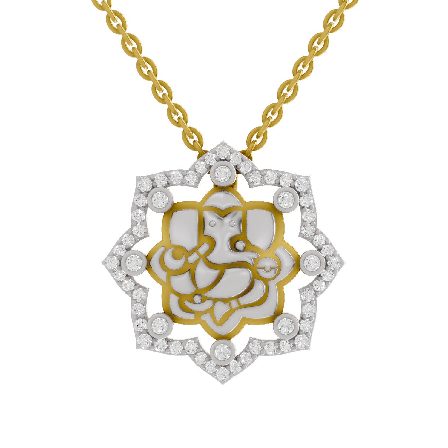 0.56 Round Shape | 925 Sterling Silver Gold Plated Ganesha Pendant Necklace
