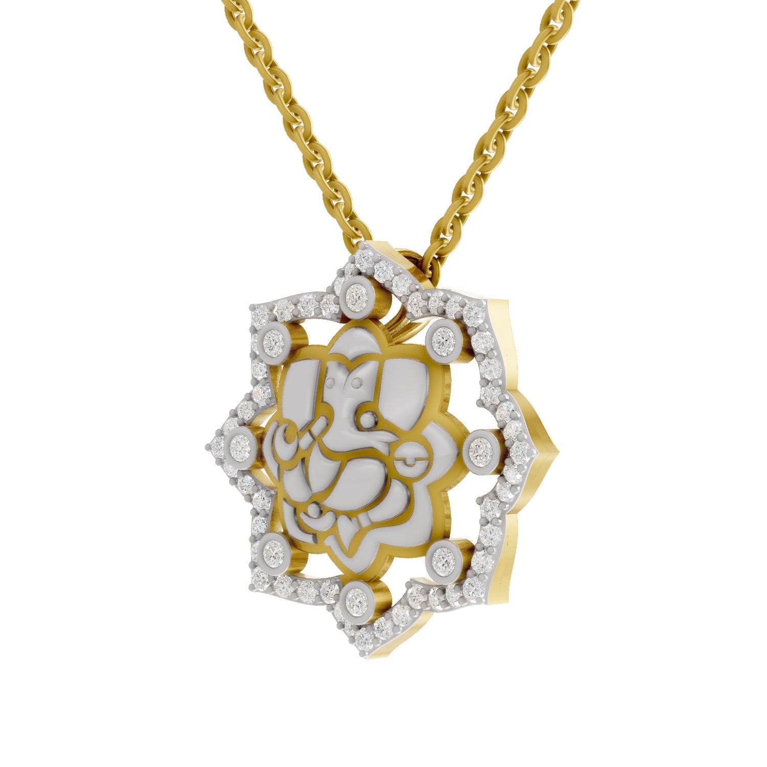 0.56 Round Shape | 925 Sterling Silver Gold Plated Ganesha Pendant Necklace