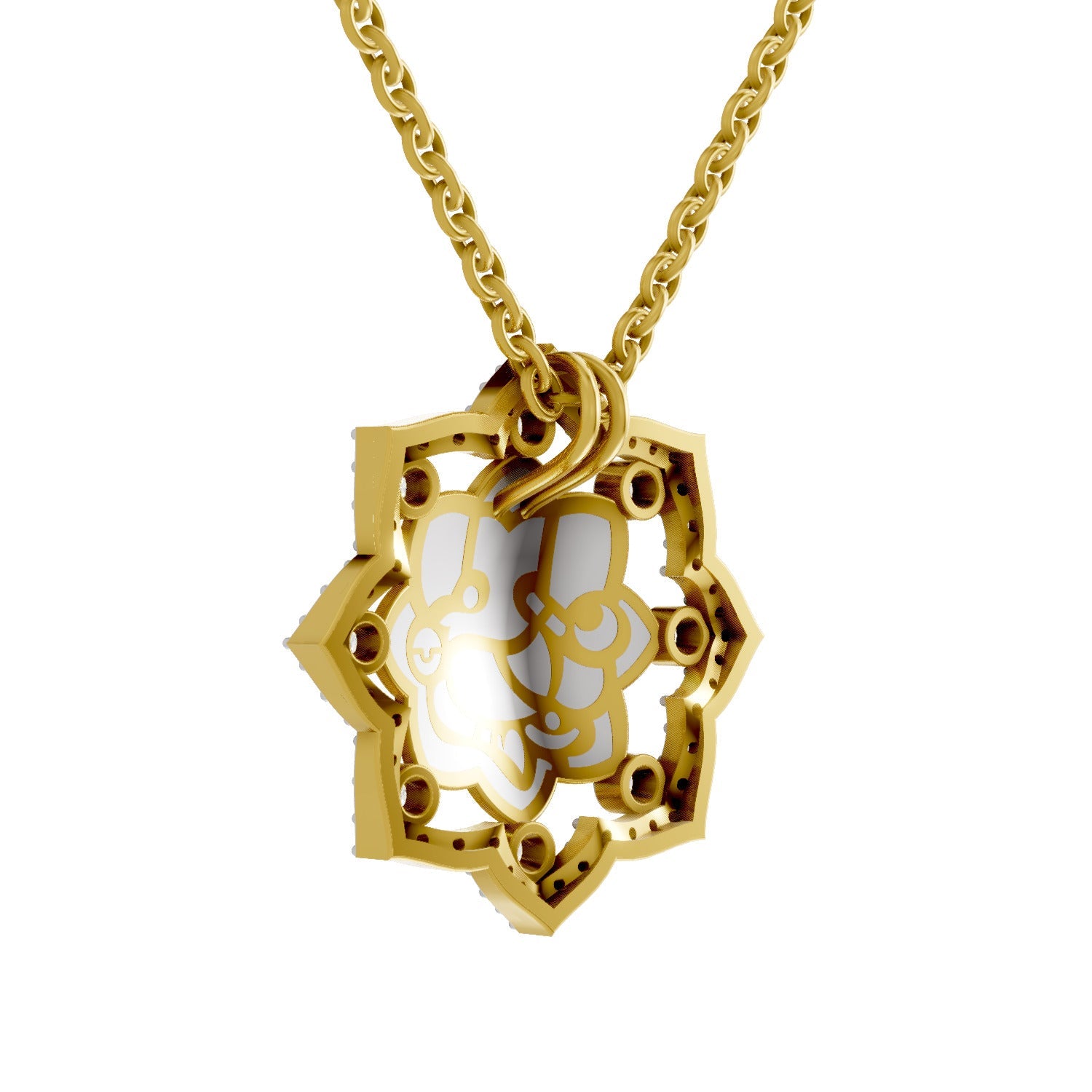 0.56 Round Shape | 925 Sterling Silver Gold Plated Ganesha Pendant Necklace