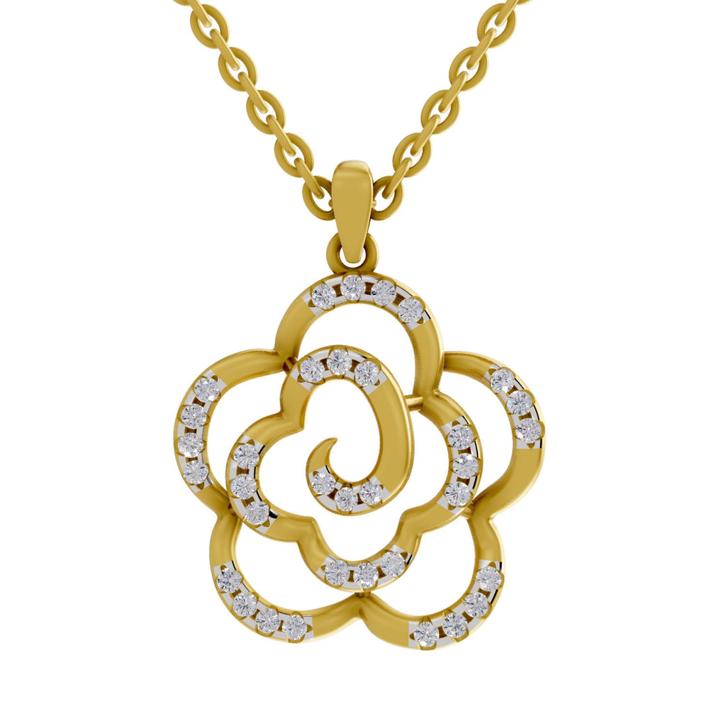 0.33 Round Shape | 925 Sterling Silver Gold Plated Floral Pendant Necklace