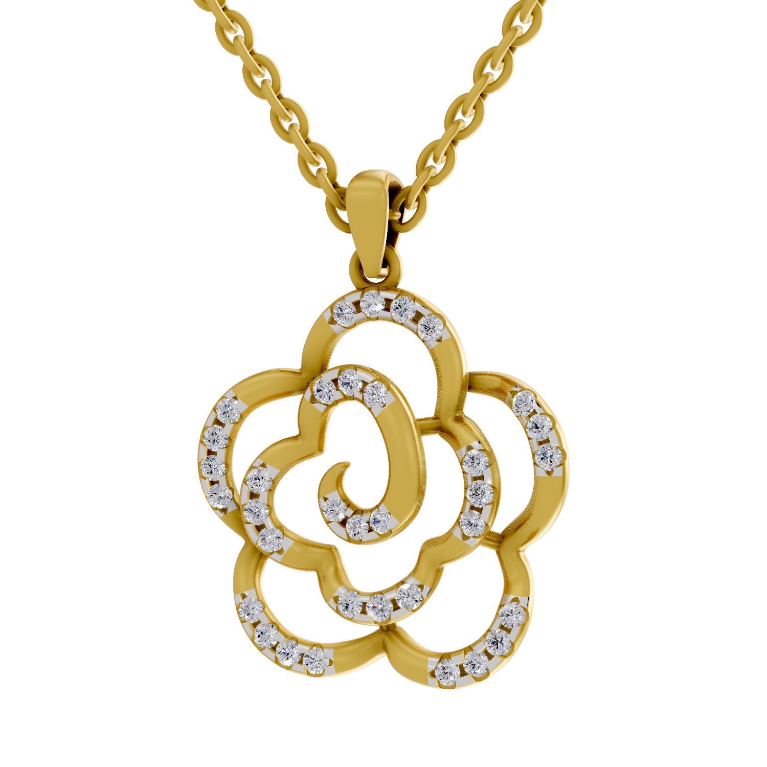 0.33 Round Shape | 925 Sterling Silver Gold Plated Floral Pendant Necklace