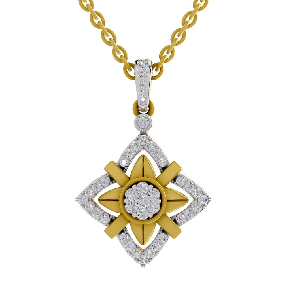 0.38 Round Shape | 925 Sterling Silver Gold Plated Starflower Pendant Necklace
