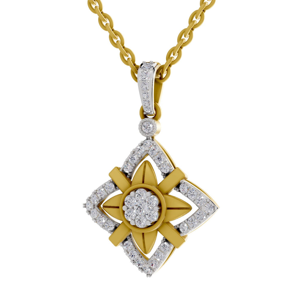 0.38 Round Shape | 925 Sterling Silver Gold Plated Starflower Pendant Necklace