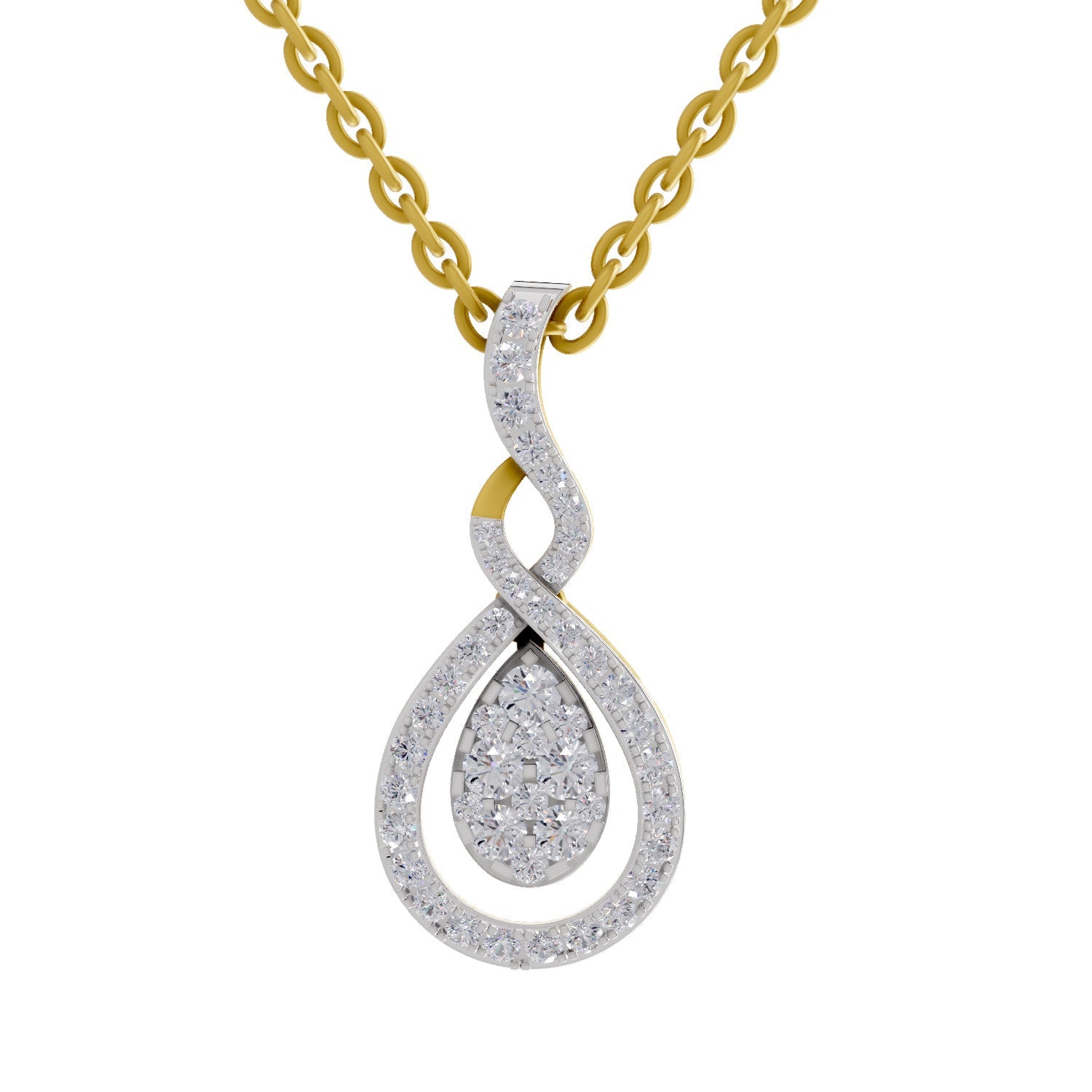 0.52 Round Shape | 925 Sterling Silver Gold Plated Teardrop Pendant Necklace