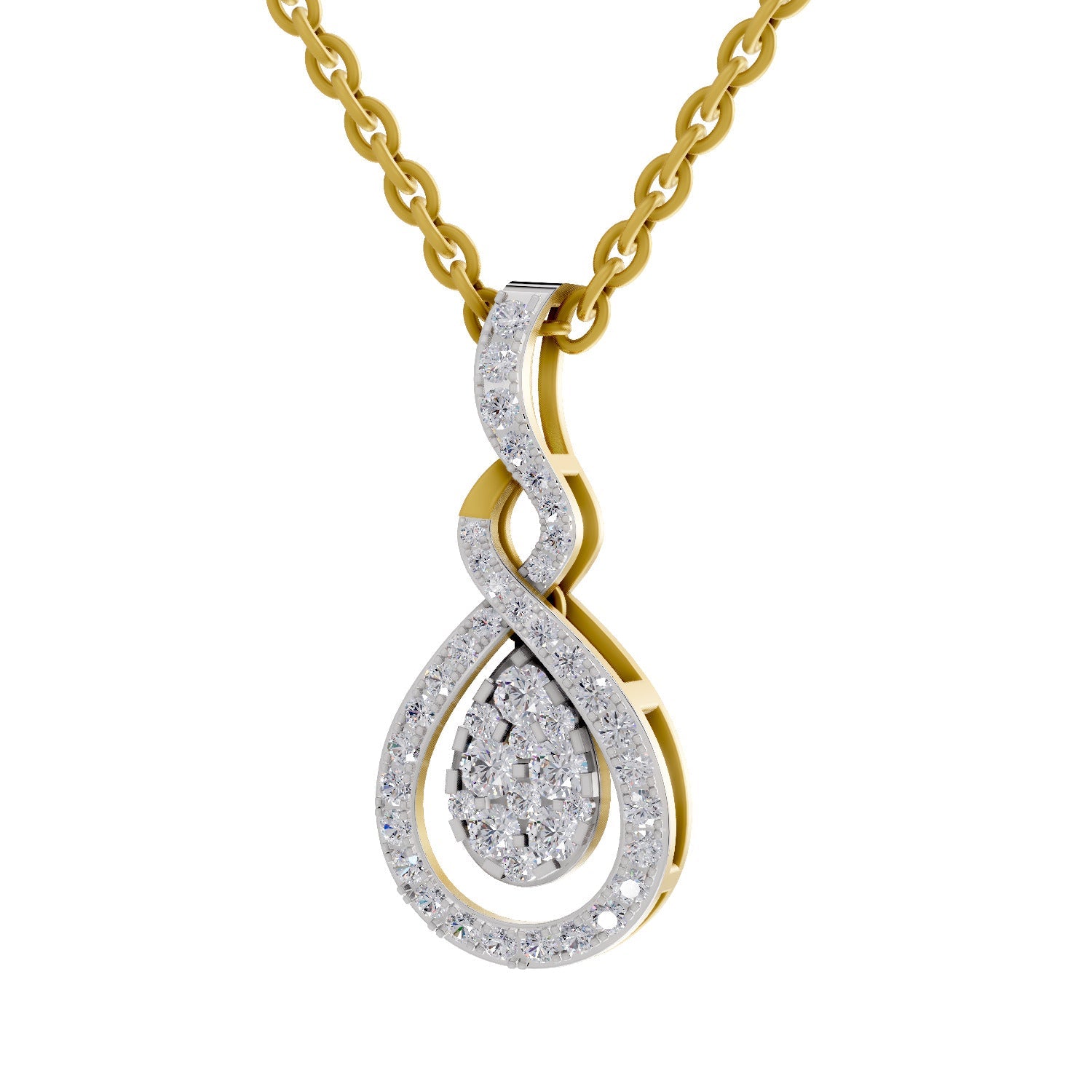 0.52 Round Shape | 925 Sterling Silver Gold Plated Teardrop Pendant Necklace