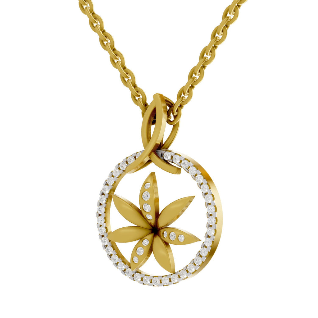0.23 Round Shape | 925 Sterling Silver Gold Plated Floral Pendant Necklace