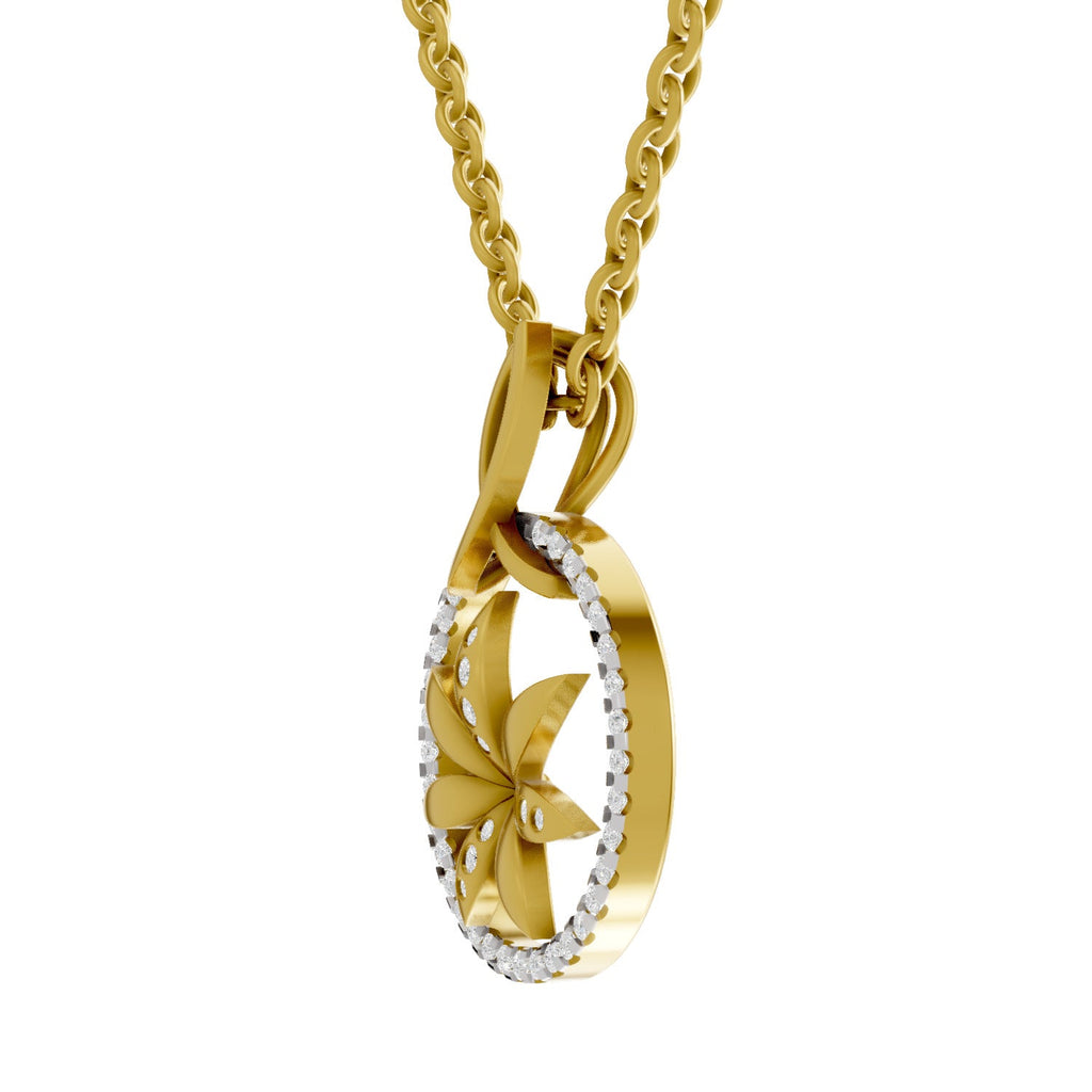 0.23 Round Shape | 925 Sterling Silver Gold Plated Floral Pendant Necklace
