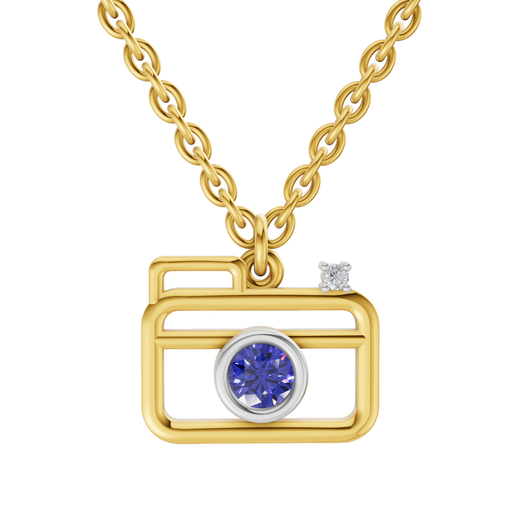 0.01 Carat| 925 Sterling Silver Gold Plated Camera Pendant Necklace