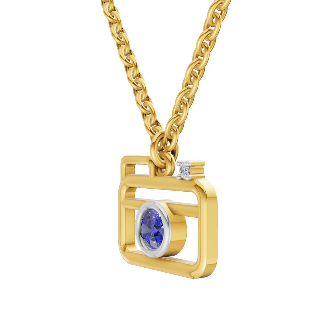 0.01 Carat| 925 Sterling Silver Gold Plated Camera Pendant Necklace