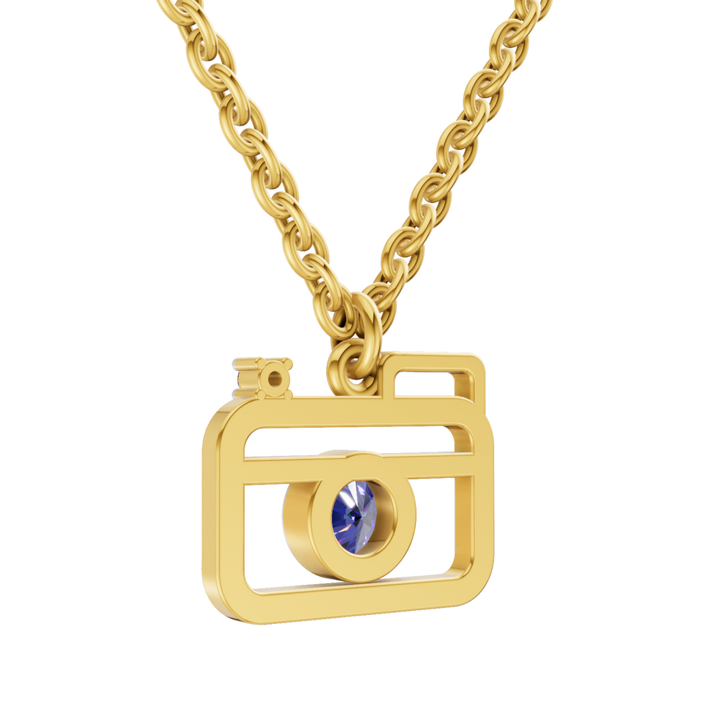 0.01 Carat| 925 Sterling Silver Gold Plated Camera Pendant Necklace